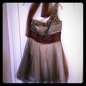 Brown and Blue one shoulder Formal Dress